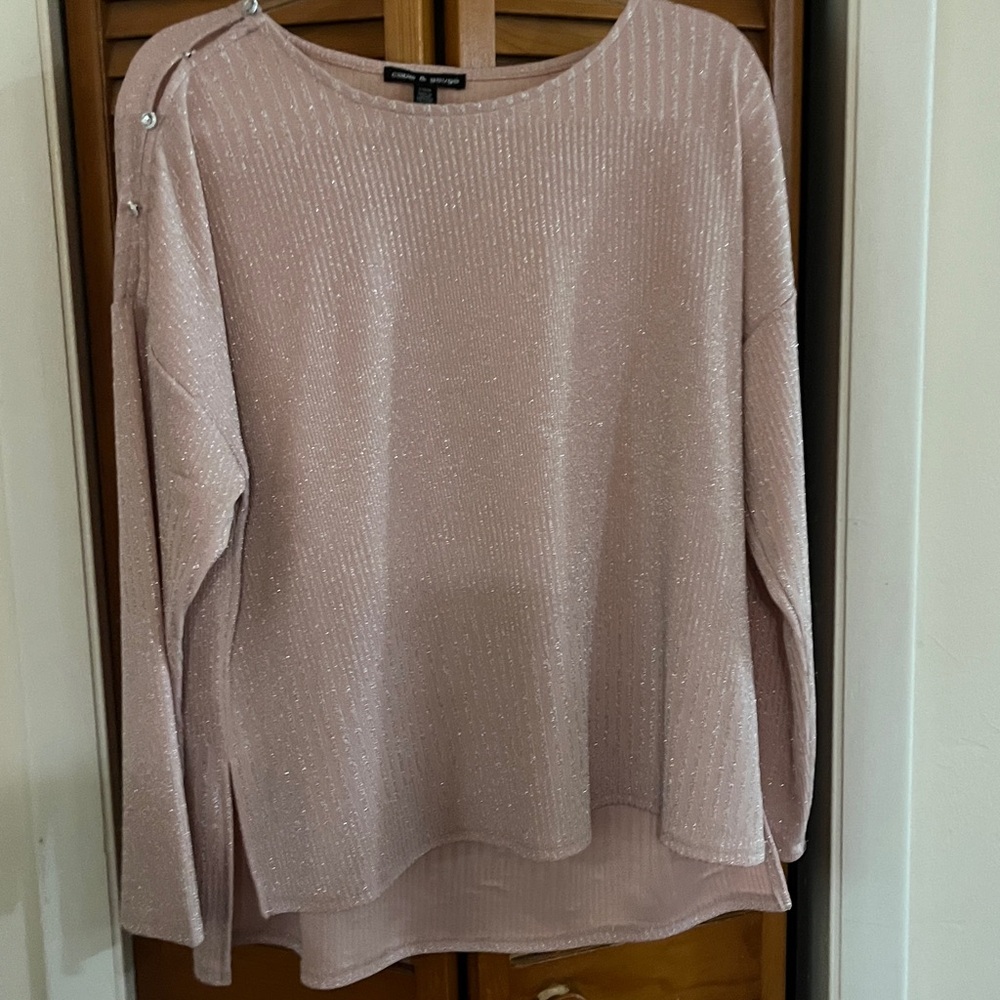 Metallic Ribbed Crew Neck Sweater - Dusty Rose
